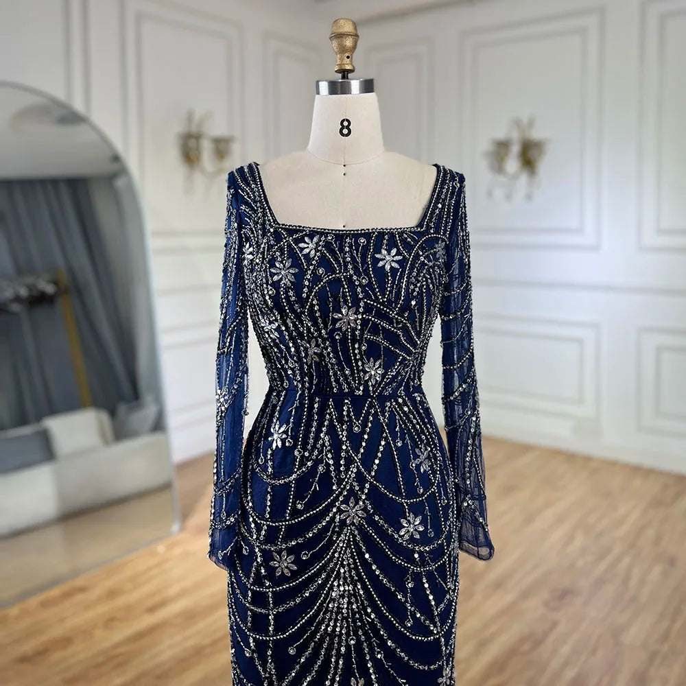 Serene Hill Luxury Dubai Green Mermaid Elegant Crystal Beaded Arabic Evening Dresses Gowns For Women Wedding Party 2023 BLA72242