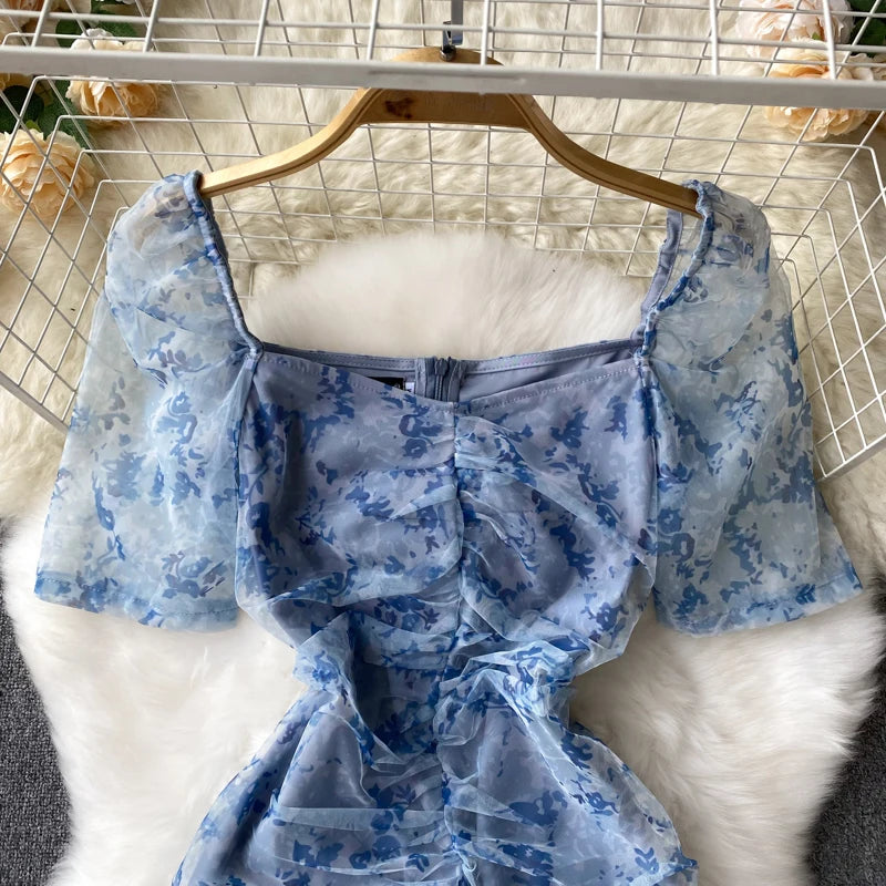 Summer Sexy Vintage Bodycon Women Dress Elegant Solid Print Slim Evening Party Club Prom Dresses Female Mesh Clothes Robe New