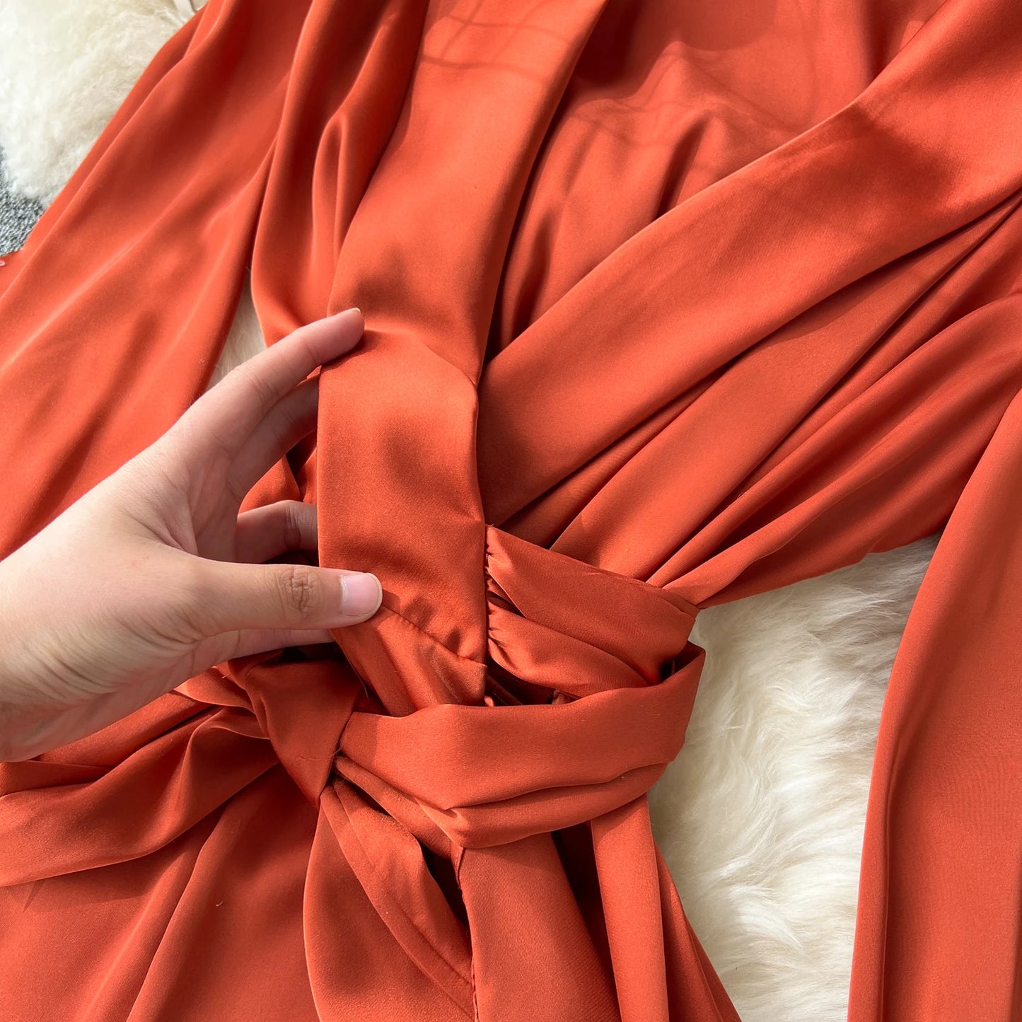 Women Elegant Satin Dress Summer Bandage High Waisted Ruffled Irregular Blazer Dresses Ladies A-line Vintage Party Long Robe