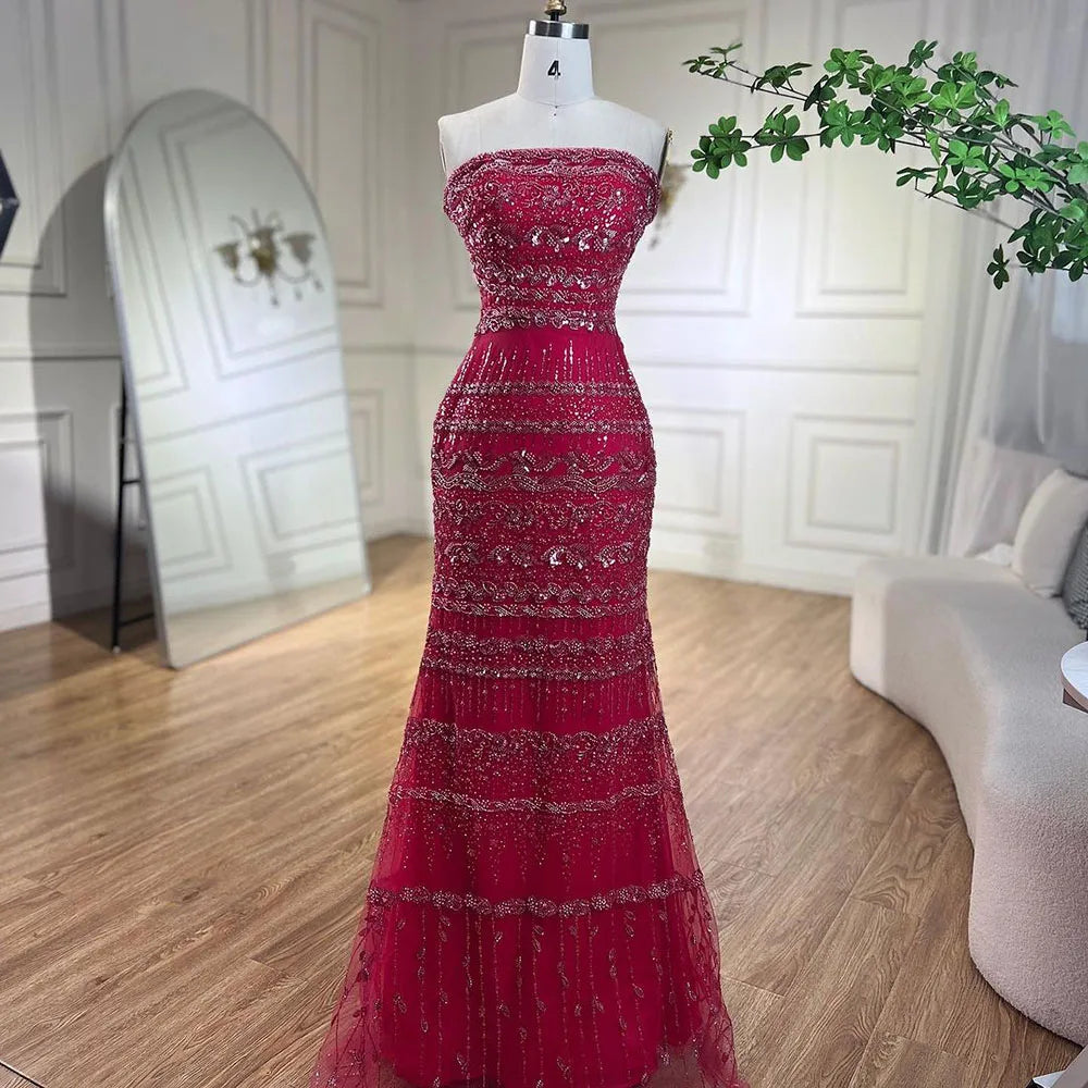 Serene Hill-Sage Green Mermaid Evening Dresses for Women, Strapless, Elegant, Sexy, Beaded, Wedding Party, 2023, BLA72126