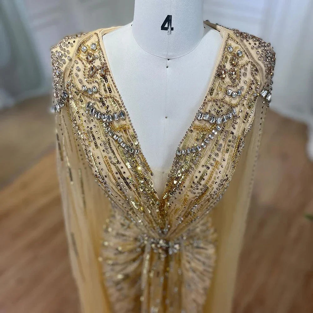 Serene Hill Turquoise Mermaid Evening Dresses Gowns 2024 with Beaded Cape Sleeves Design for Women's Wedding Party BLA72168A