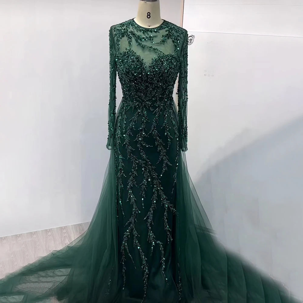 Serene Hill Muslim Green Elegant Mermaid Lace Beaded Luxury Long Evening Dresses Gowns For Women Wedding Party 2024 LA71653L