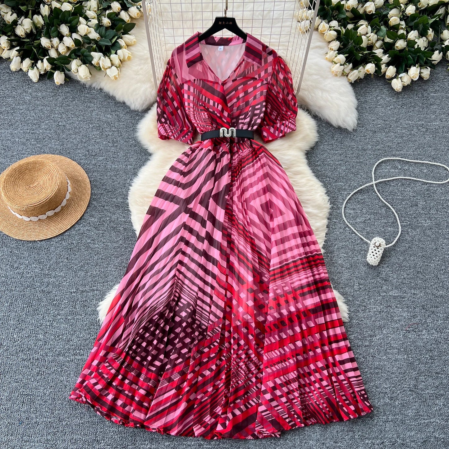 Retro Elegant summer asymmetrical print Dress sashes short Sleeve Vacation Party Women Vestidos dresses