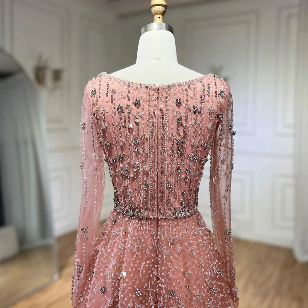 Serene Hill Dubai Arabic Designer Luxury Nude A Line Beaded Evening Dresses Gowns For Formal Occasion 2024 LA72088