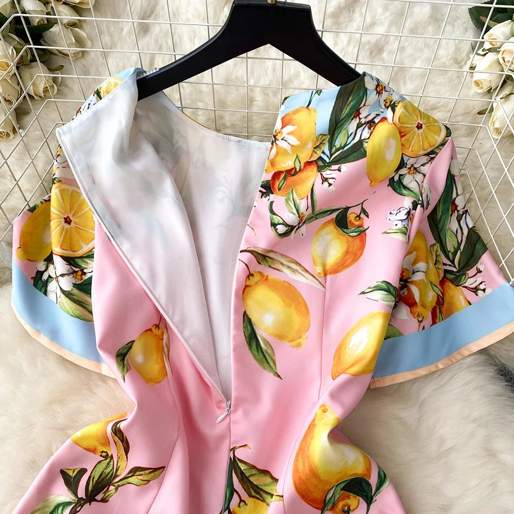 Summer Dresses Fashion Women Clothing 2023 Wedding Party Elegant Vintage Print Dress Round Neck Short Sleeve Straight Mini Dress