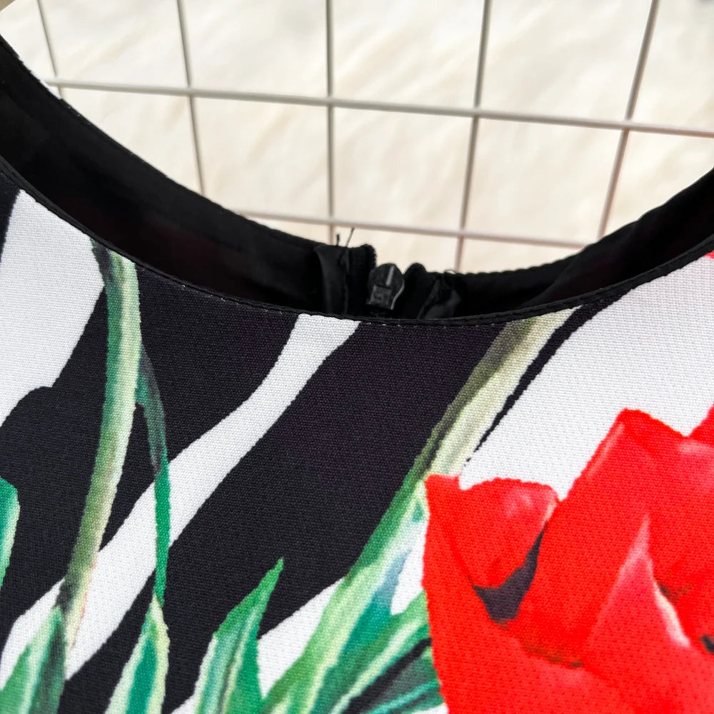 New In Dresses Summer Clothes For Women 2023 Fashion Elegant Vintage Print Party Dress Round Neck Sleeveless A Line Mini Dress