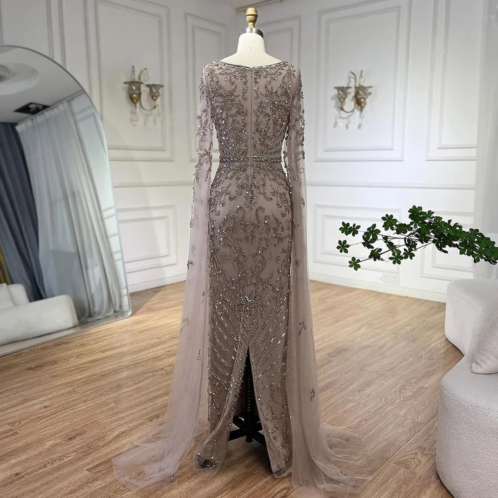 Serene Hill 2024 turquoise with Beaded Cape Sleeves Design Mermaid Long Evening Dresses Gowns for Women's Wedding Party BLA72400