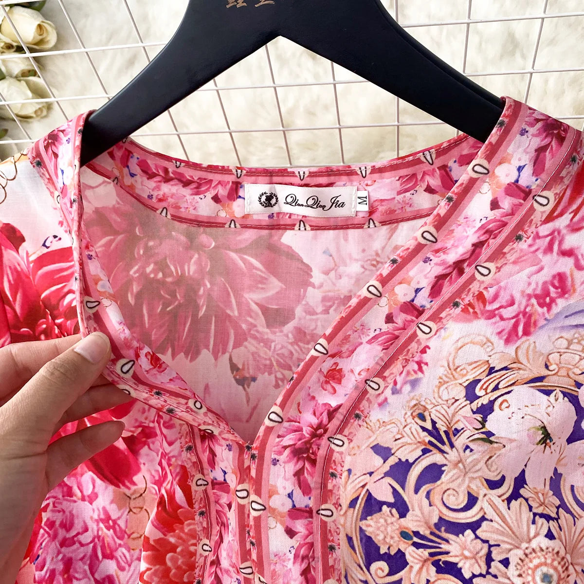 Short Dresses 2023 Fashion Women Clothing Party Elegant Vintage Floral Print Dress Womens V Neck Long Sleeve Mini Vacation Dress