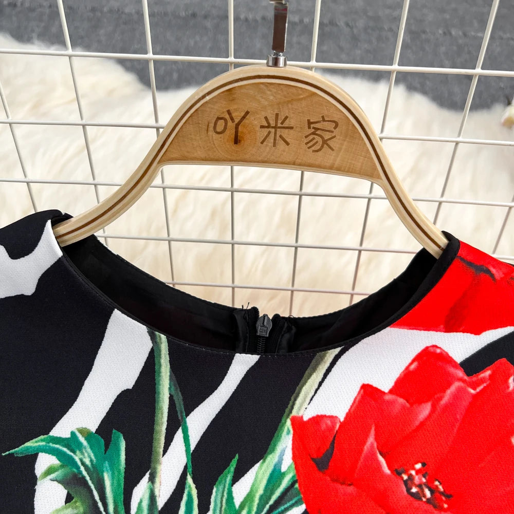 New In Dresses Summer Clothes For Women 2023 Fashion Elegant Vintage Print Party Dress Round Neck Sleeveless A Line Mini Dress