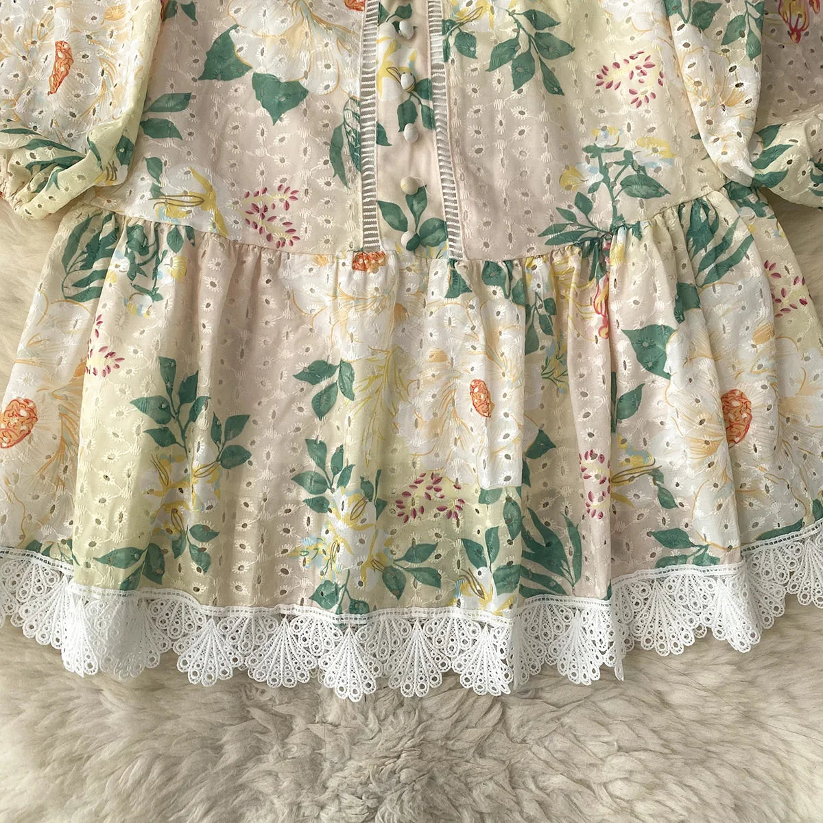 Elegant Party Dresses Woman Lace Trim Cutwork Embroidery Vintage Floral Print Dress 2023 New In Long Sleeve Mini Dress With Belt