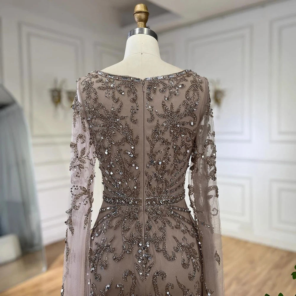 Serene Hill 2024 turquoise with Beaded Cape Sleeves Design Mermaid Long Evening Dresses Gowns for Women's Wedding Party BLA72400