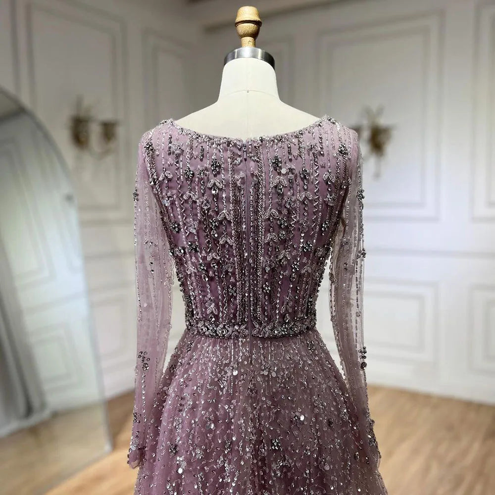 Dubai Arabic Designer Luxury Nude A Line Beaded Evening Dresses Gowns For Women Wedding Party 2023 BLA72088 Serene Hill