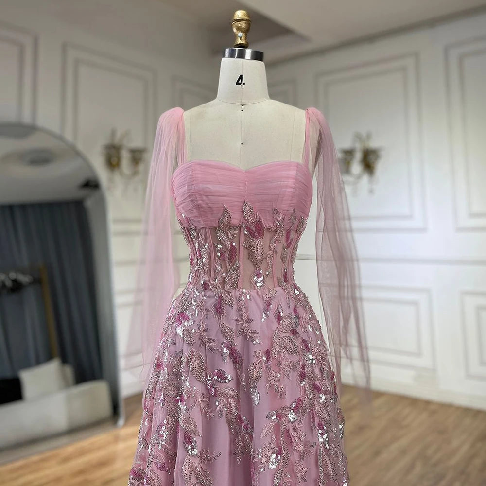 Serene Hill Arabic Green A-Line Elegant Strapless Beaded Long Evening Dresses for Women Party 2024 LA72520