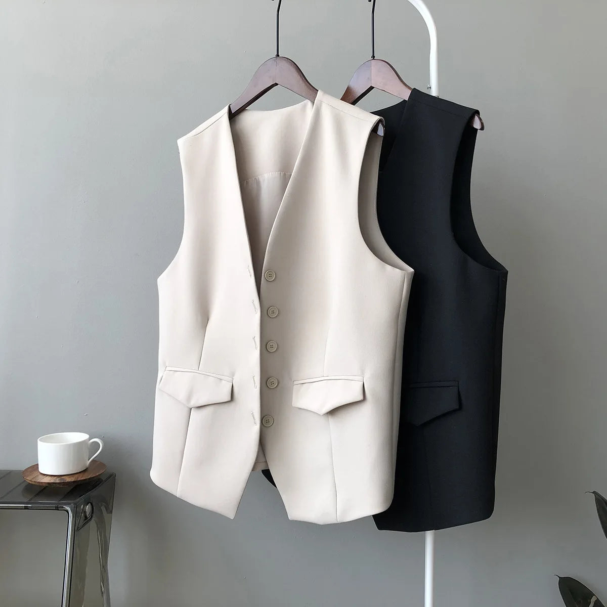 Women V-neck Suit Vest Spring Autumn New Korean Version Fashionable Sleeveless Jacket Trendy Casual Single Breasted Waistcoat