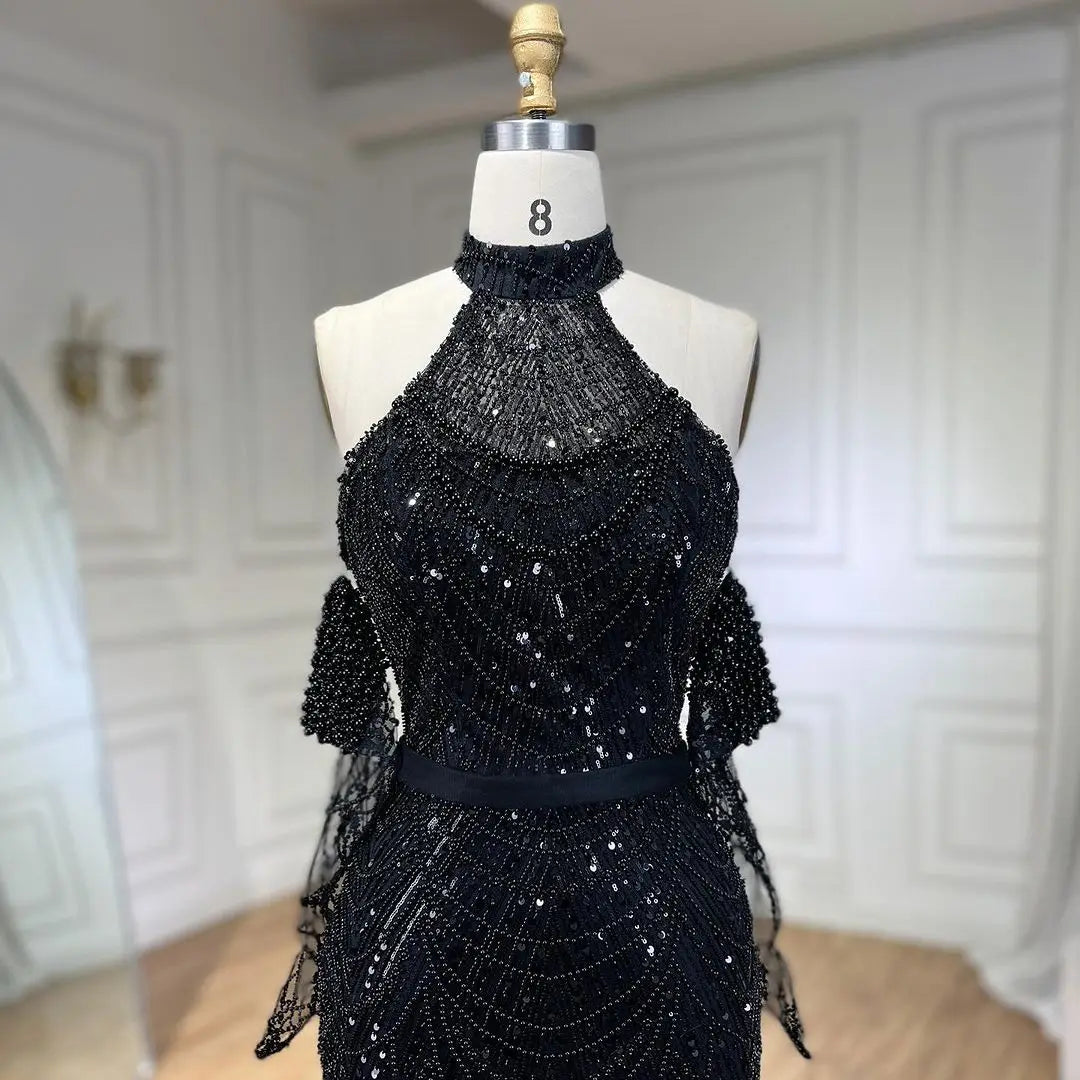 SERENE HILL Dubai Arabic Nude Mermaid With Gloves Luxury Beaded Evening Dresses Gowns 2024 For Women Wedding Party GLA72032A