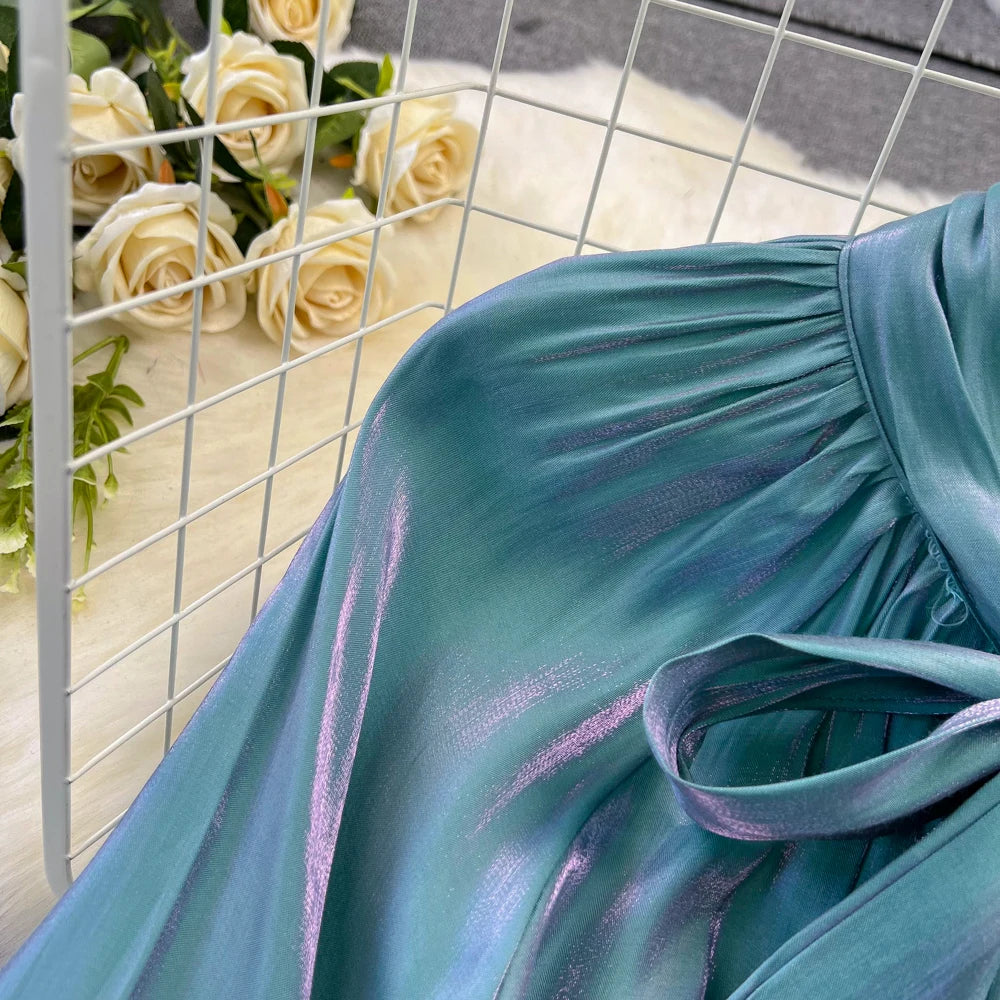 Autumn Elegant Women Fashion Party Long Dress Bow Lace Up Long Sleeve Evening Dresses A-Line Casual Vestidos One Piece Prom Robe