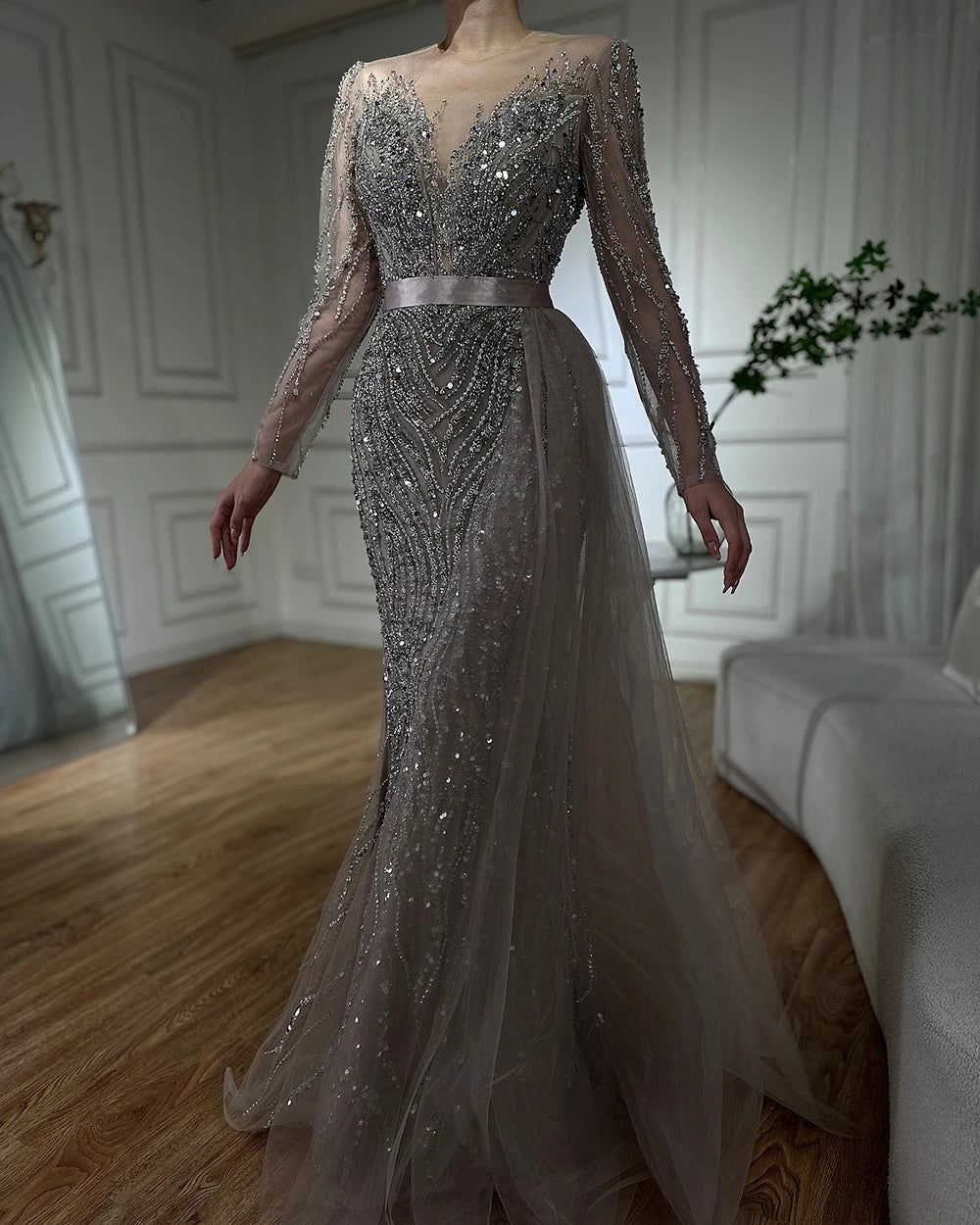Serene Hill Arabic Caramel Mermaid Elegant With Skirt Lace Beaded Luxury Evening Dresses Gowns For Woman Wedding Party LA71752
