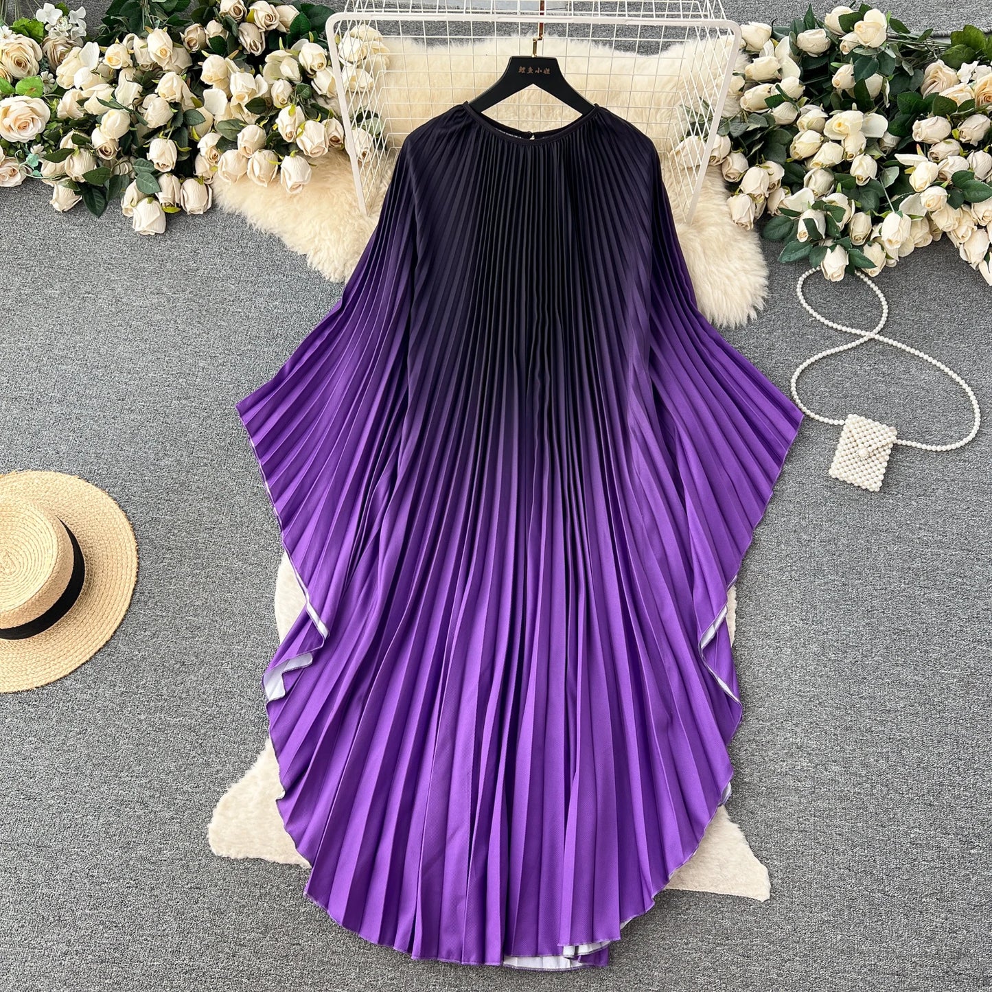 Vintage Print Elegant O-neck Batwing Sleeve Dress A-line Casual Belt Fashion Dress Women Fashion Summer Spring Vestidos