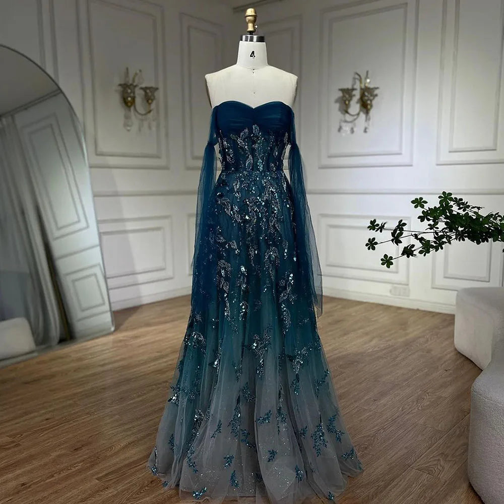 Serene Hill Arabic Green A-Line Elegant Strapless Beaded Long Evening Dresses for Women Party 2024 LA72520