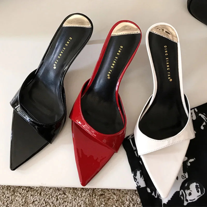 Female Red Footwear Pumps Slides Heels Shoes For Women New In 2024 Luxury Fashion Pointed Toe Ladies Thin High Heels Shoes