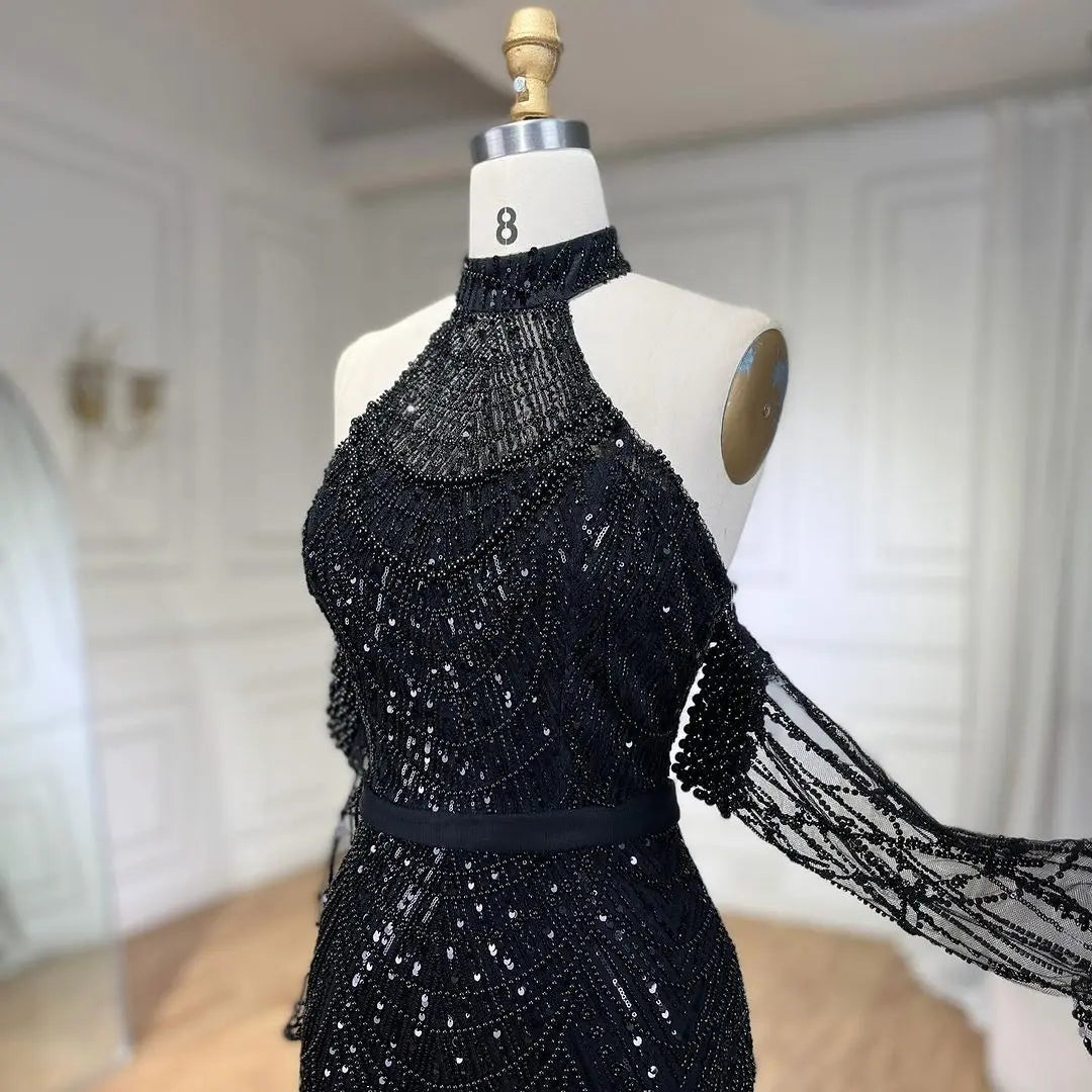 SERENE HILL Dubai Arabic Nude Mermaid With Gloves Luxury Beaded Evening Dresses Gowns 2024 For Women Wedding Party GLA72032A