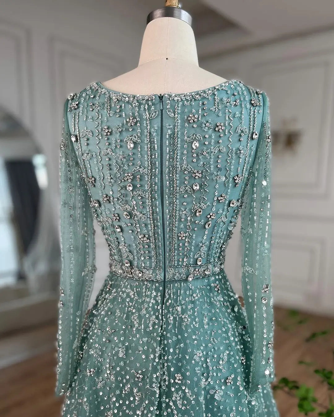 SERENE HILL Dubai Arabic Nude Designer Luxury Beaded Evening Dresses 2024 Long Sleeves Gowns For Women Wedding Party GLA72088