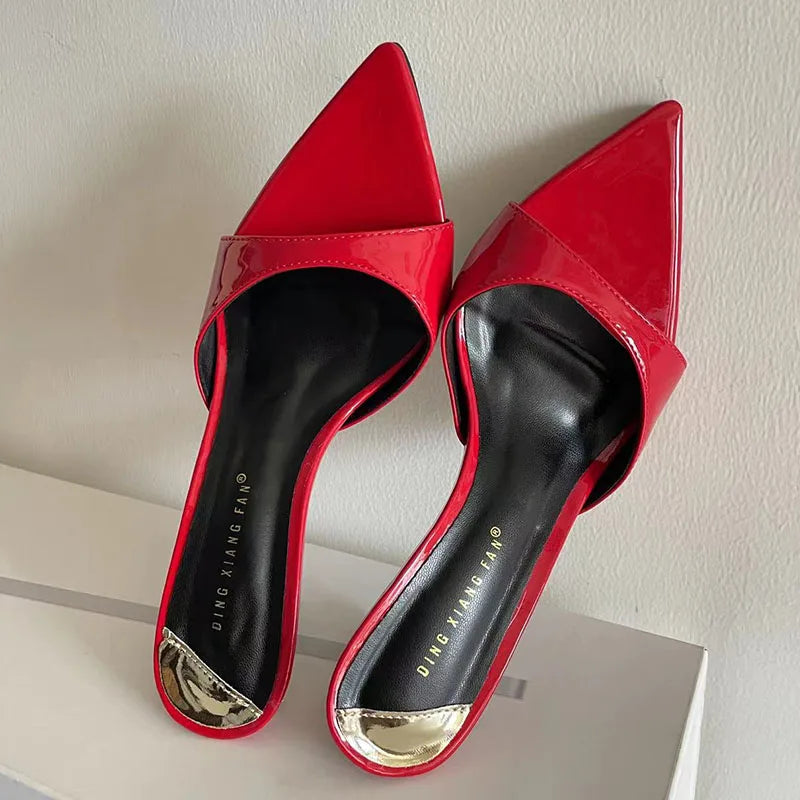 Female Red Footwear Pumps Slides Heels Shoes For Women New In 2024 Luxury Fashion Pointed Toe Ladies Thin High Heels Shoes