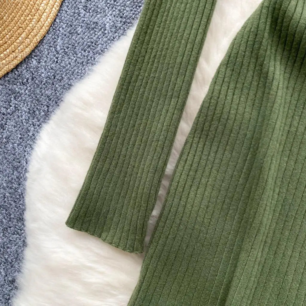 Y2k French Vintage Knitted Dress for Women Autumn Bodycon V-neck Long Sleeved Solid Simplicity Fashion Causal A-line Dresses