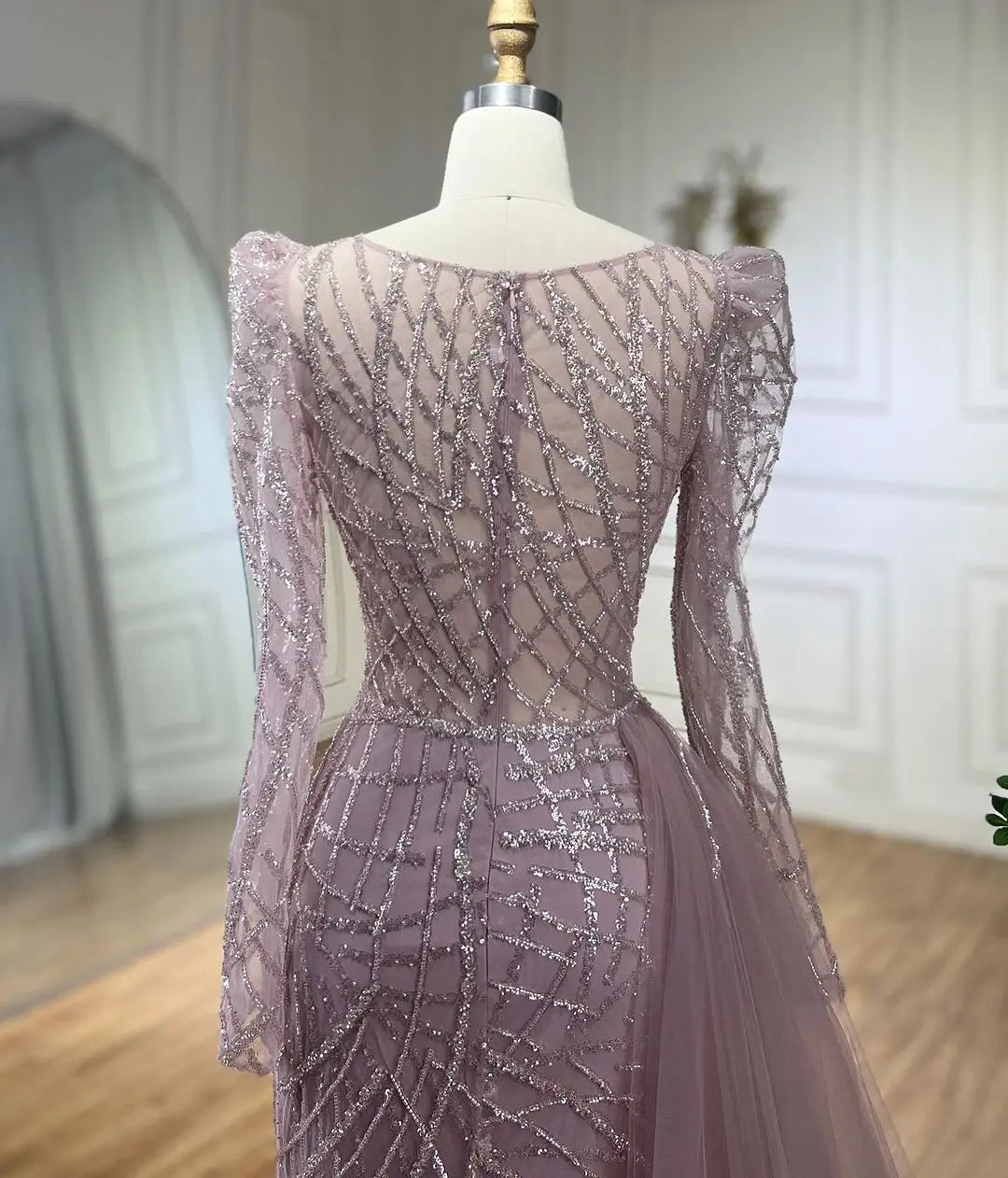 SERENE HILL Arabic Muslim Pink Mermaid Luxury Beaded Evening Dresses 2024 Gowns With Skirt For Women Wedding Party GLA72206
