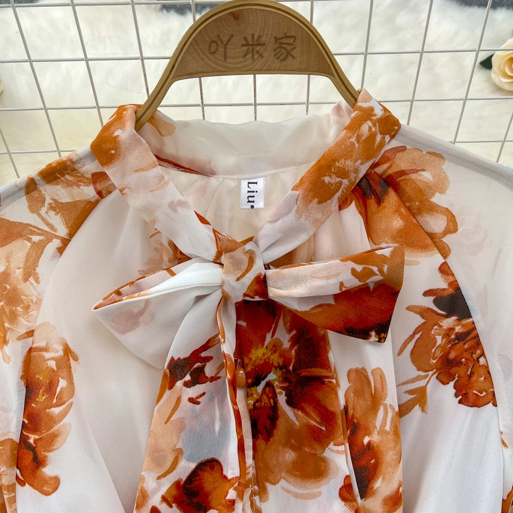 Elegant Casual Women Fashion Floral Print Long Dress Vintage Pleated A-Line Maxi Boho Beach Party Robe Female Clothes Mujers