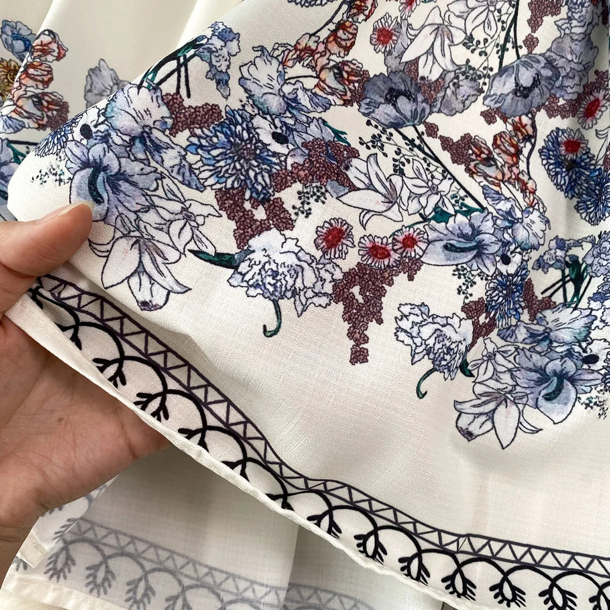 Party Dresses 2023 Elegant Vintage Floral Print Holiday Dress Women V Neck Short Puff Sleeve Summer Clothes Mini Dress With Belt