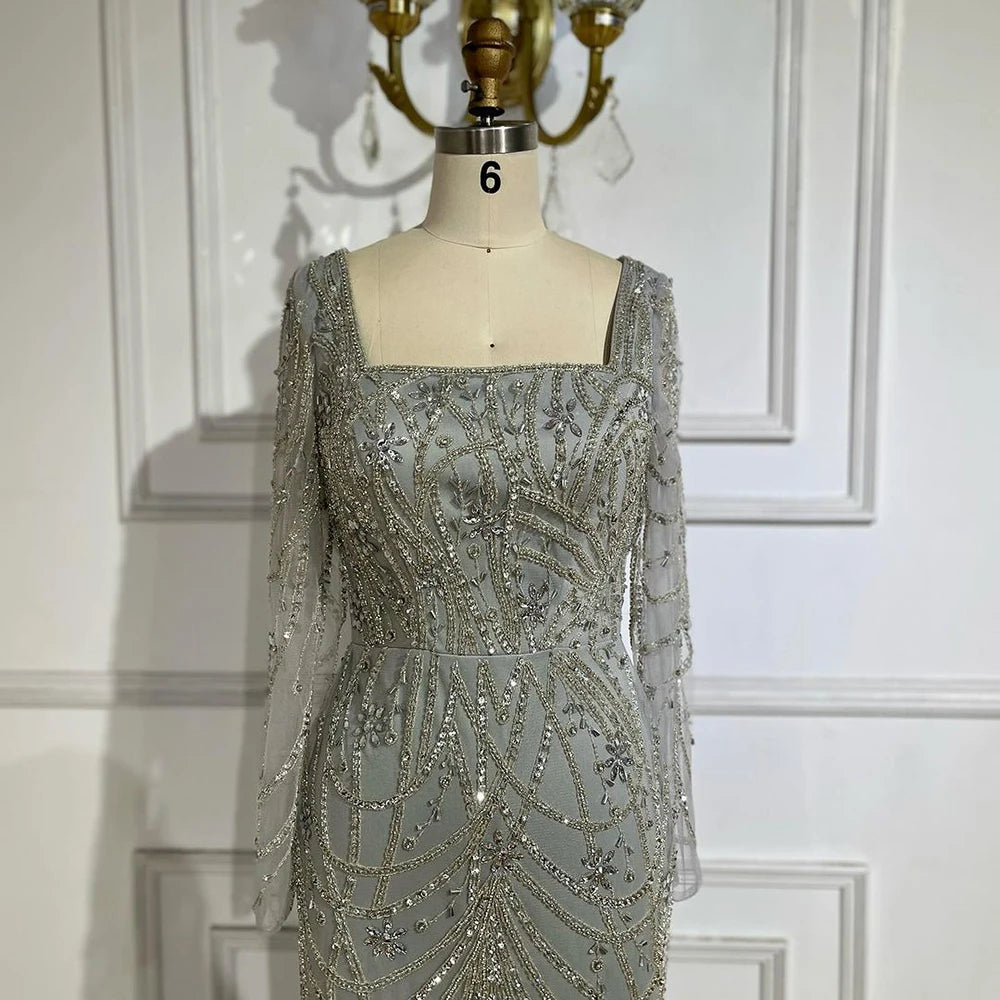 Serene Hill Luxury Dubai Green Mermaid Elegant Crystal Beaded Arabic Evening Dresses Gowns For Women Wedding Party 2023 BLA72242
