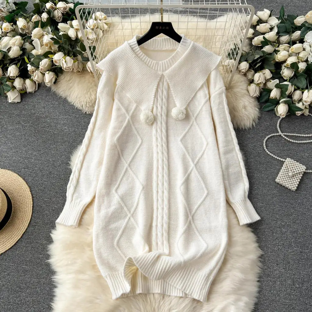 Y2k Sweet Knitted Dresses for Women Autumn Winter Christmas Sweater Loose Knitwears Mini Dress Korean Fashion Female Vestidos