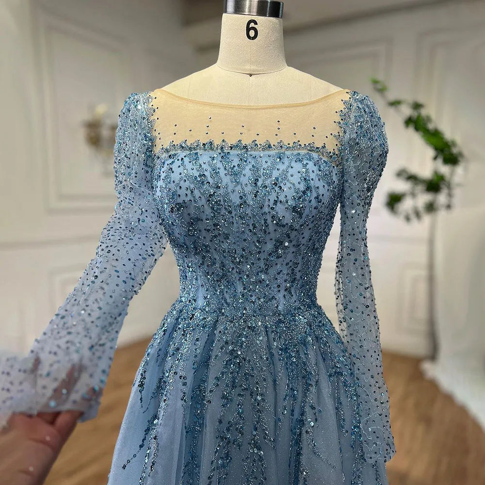 Serene Hill Muslim Pink A Line Beaded Luxury Dubai Long Evening Dresses Gowns 2024  For Woman Wedding Party LA71915