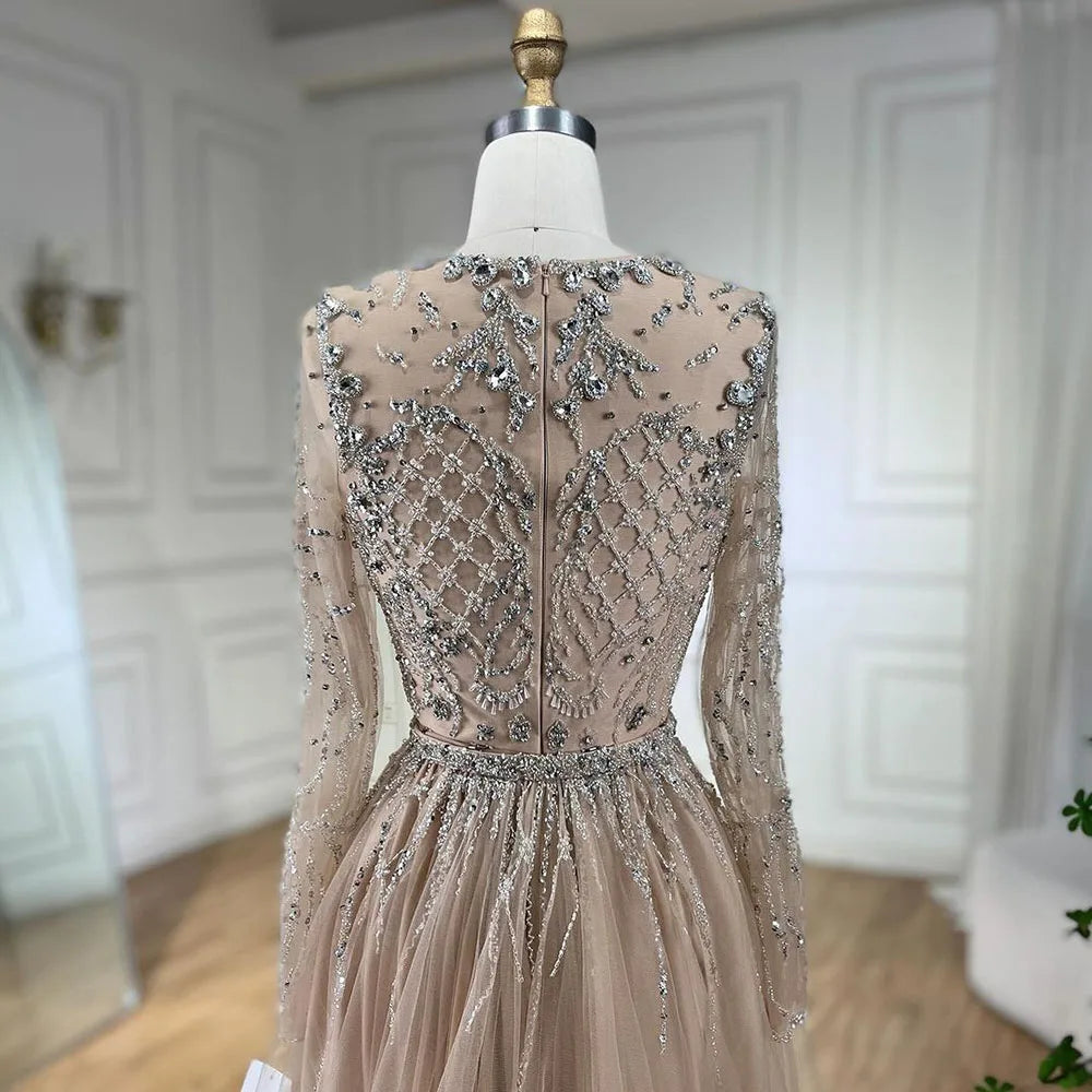Serene Hill Muslim Silver Nude Mermaid Gown with Detachable Overskirt Beaded Evening Dress for Women Wedding Party 2024 LA71919