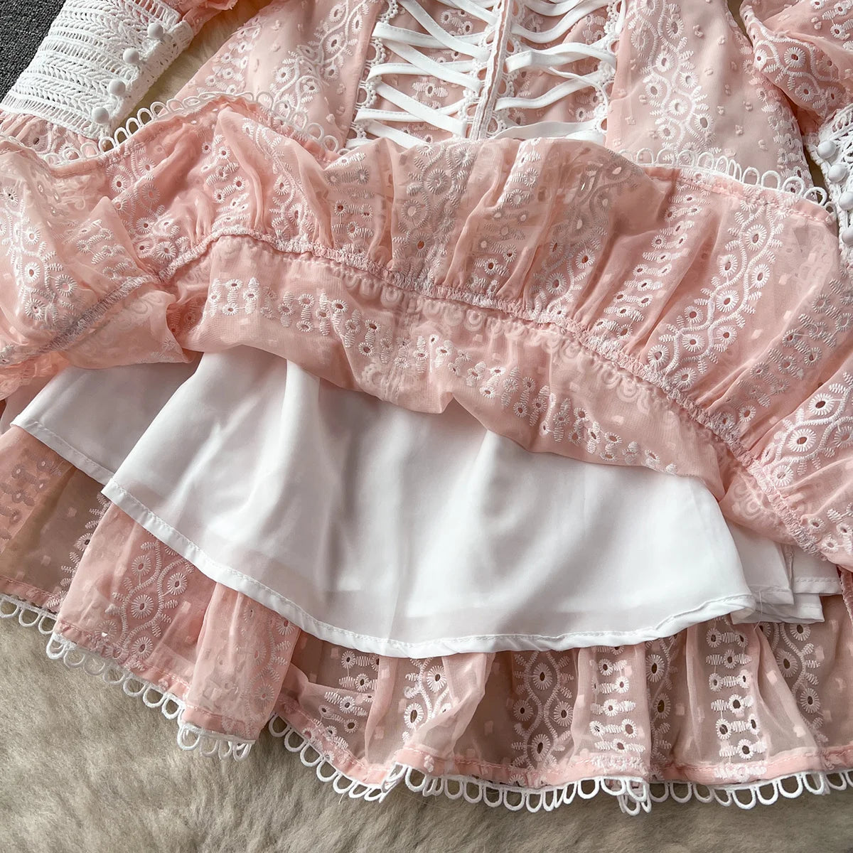 Dresses For Women 2023 Luxury Fashion Waist Lace Up Embroidery Dress Spring Long Sleeve Elegant Wedding Guest Party Mini Dress
