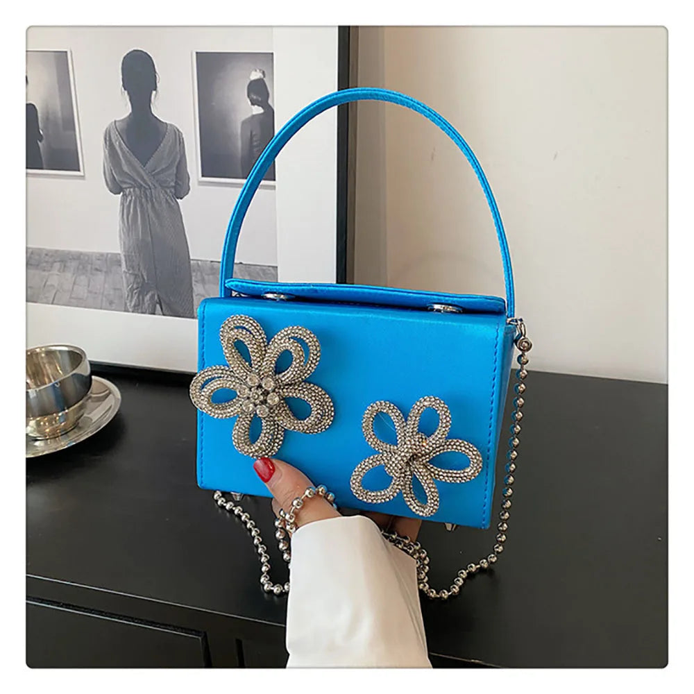 Light Luxury High-Grade Women Chain Crossbody Bag Korean Design Sense Diamond Flower New Pop Handbag Fashion Box Mini Square Bag