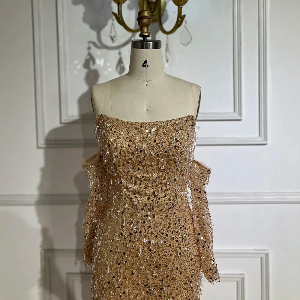 Serene Hill Arabia Orange Mermaid Strapless Luxury Beaded Crystal Evening Dresses Gowns for Women Wedding Party 2024 LA72402