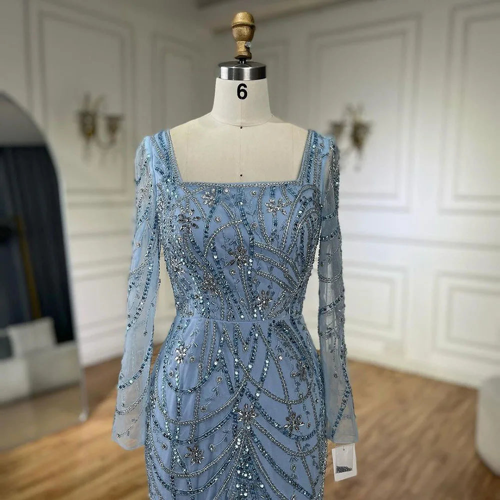 Serene Hill Luxury Dubai Green Mermaid Elegant Crystal Beaded Arabic Evening Dresses Gowns For Women Wedding Party 2023 BLA72242