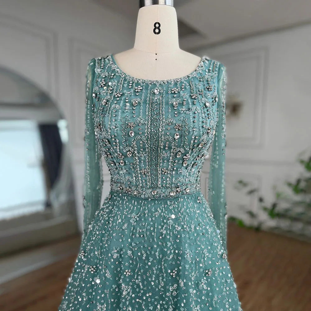 Serene Hill Dubai Arabic Designer Luxury Nude A Line Beaded Evening Dresses Gowns For Formal Occasion 2024 LA72088