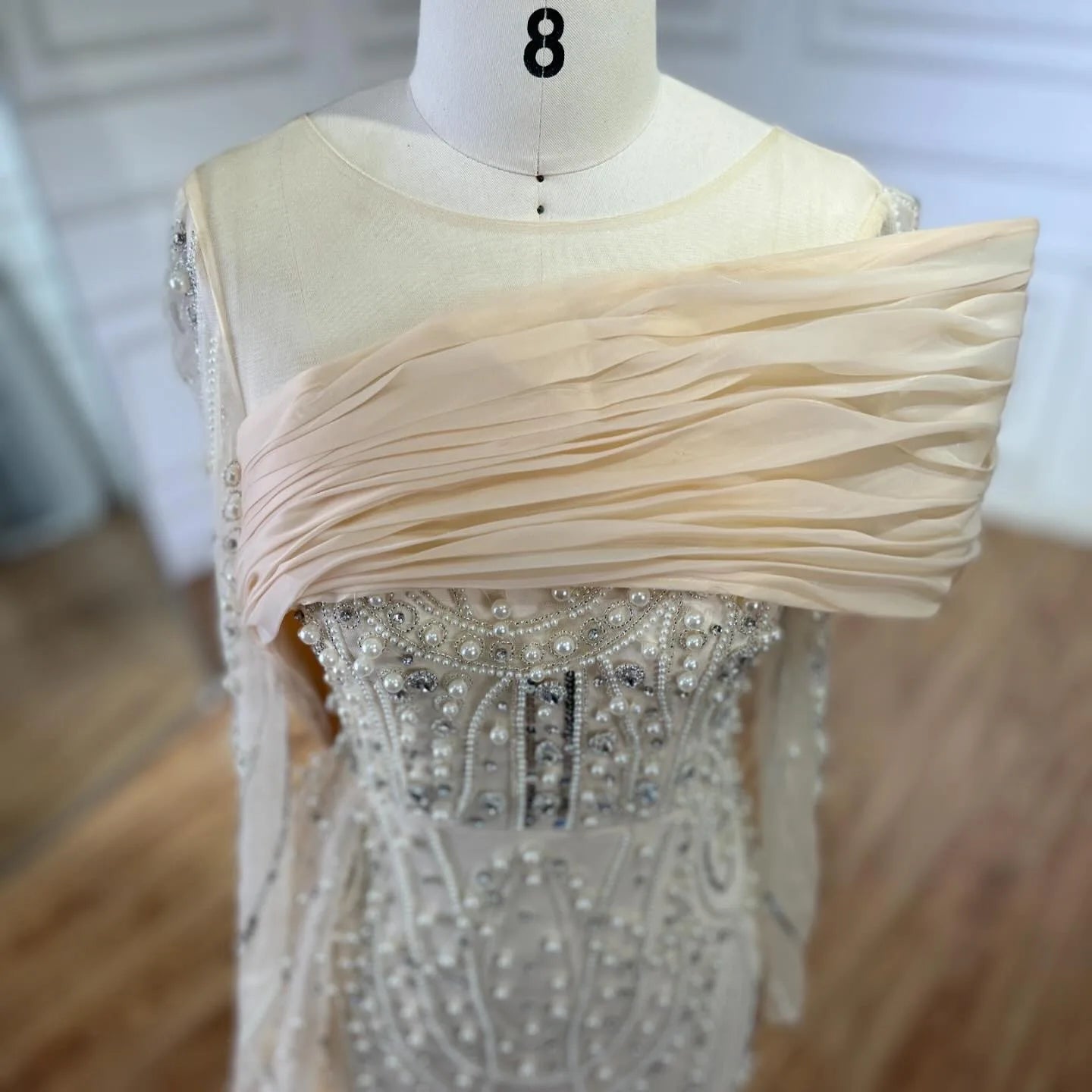 SERENE HILL 2024 Nude Mermaid Luxury Pearls Beaded Evening Dresses Elegant Gowns With Sideskirt Women Wedding Party GLA72348