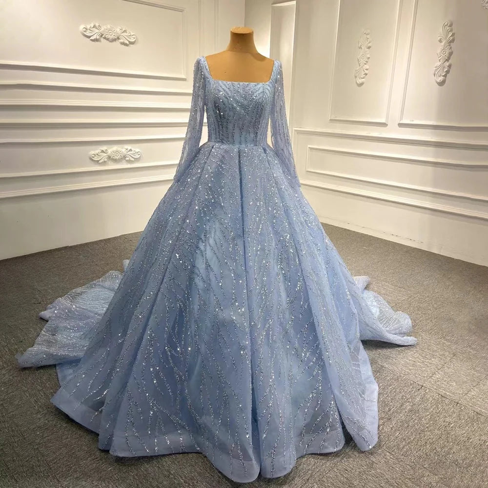 Serene Hill Blue Luxury High end Wedding Dresses 2024 Beaded Sleeveless Lace Up Bridal Dress HM67331 Custom Made
