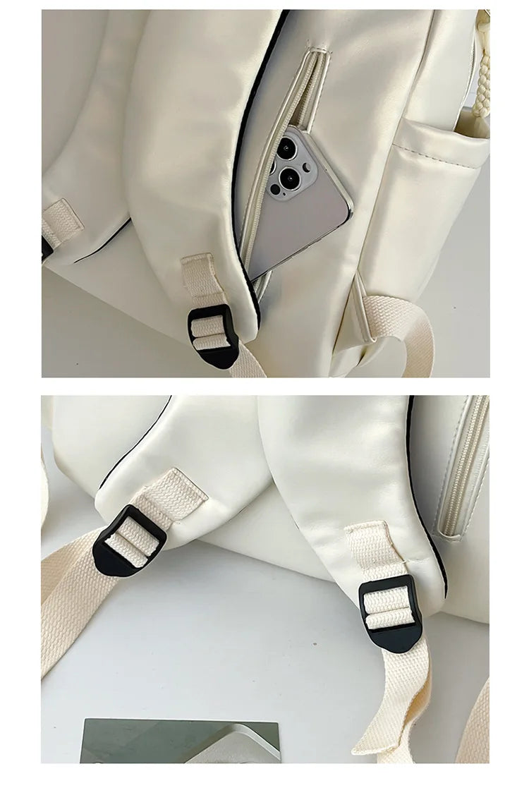 Korean Fashion College Student School Bags Women's New Trendy Casual Glossy Leather Backpacks Versatile Large Capacity Handbags