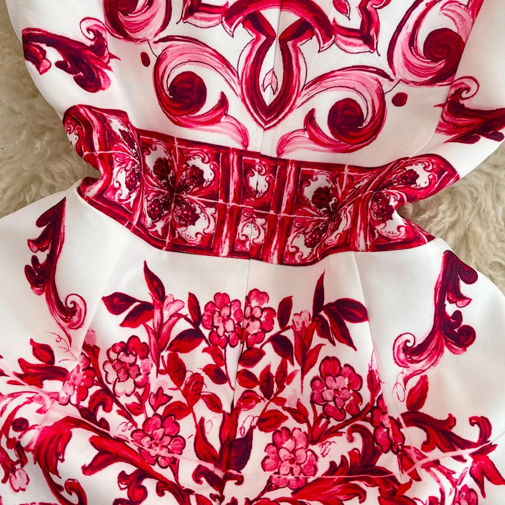 New In Dresses Summer Clothes For Women 2023 Fashion Elegant Vintage Print Party Dress Round Neck Sleeveless A Line Mini Dress