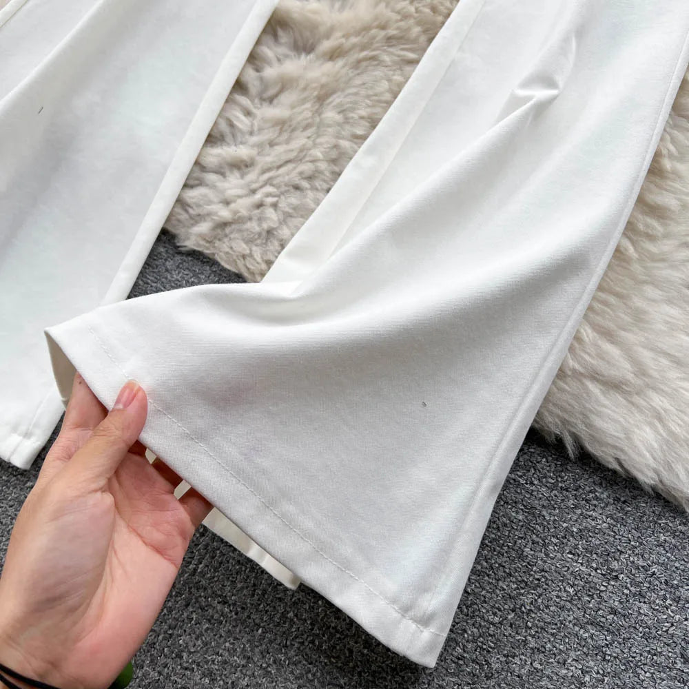 Spring Autumn Retro Flare Pants Women Casual High Waist Draping Slim Wide Leg Bottom Long Pants Korean White Black Trousers