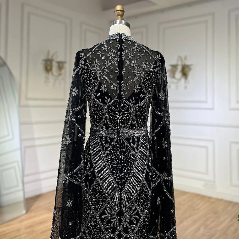 Serene Hill 2024 Muslim Nude Mermaid Elegant Bell Sleeve Beaded Luxury Dubai Long Evening Dress for Formal Occasion LA72316A