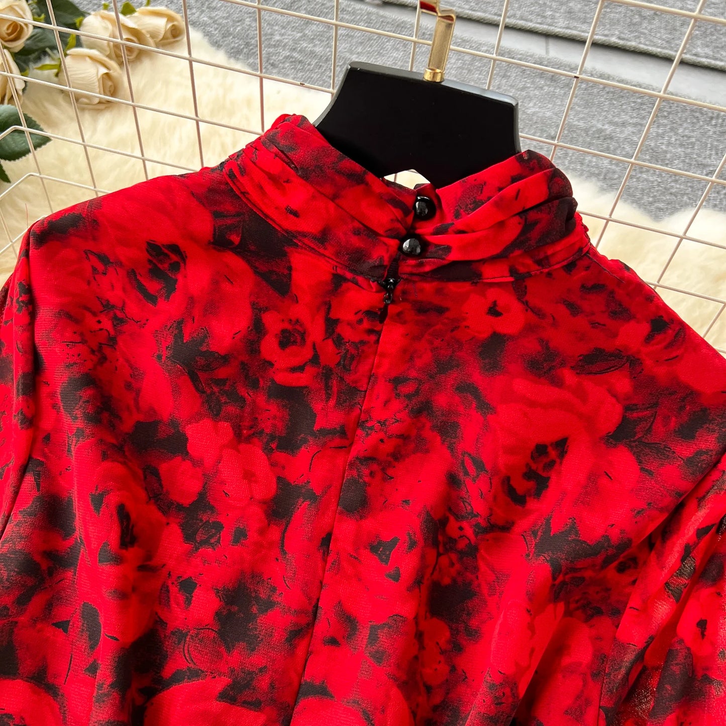 Chic French Sexy Pleated Floral Print Elegant Ruffle Dress Vintage Split Slim High Street Evening Women Autumn Winter Clothing
