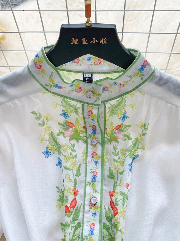 Clothes For Women Dresses 2024 Spring Ruffle Hem Vintage Floral Print Dress Stand Neck Long Sleeve Holiday Mini Dress With Belt