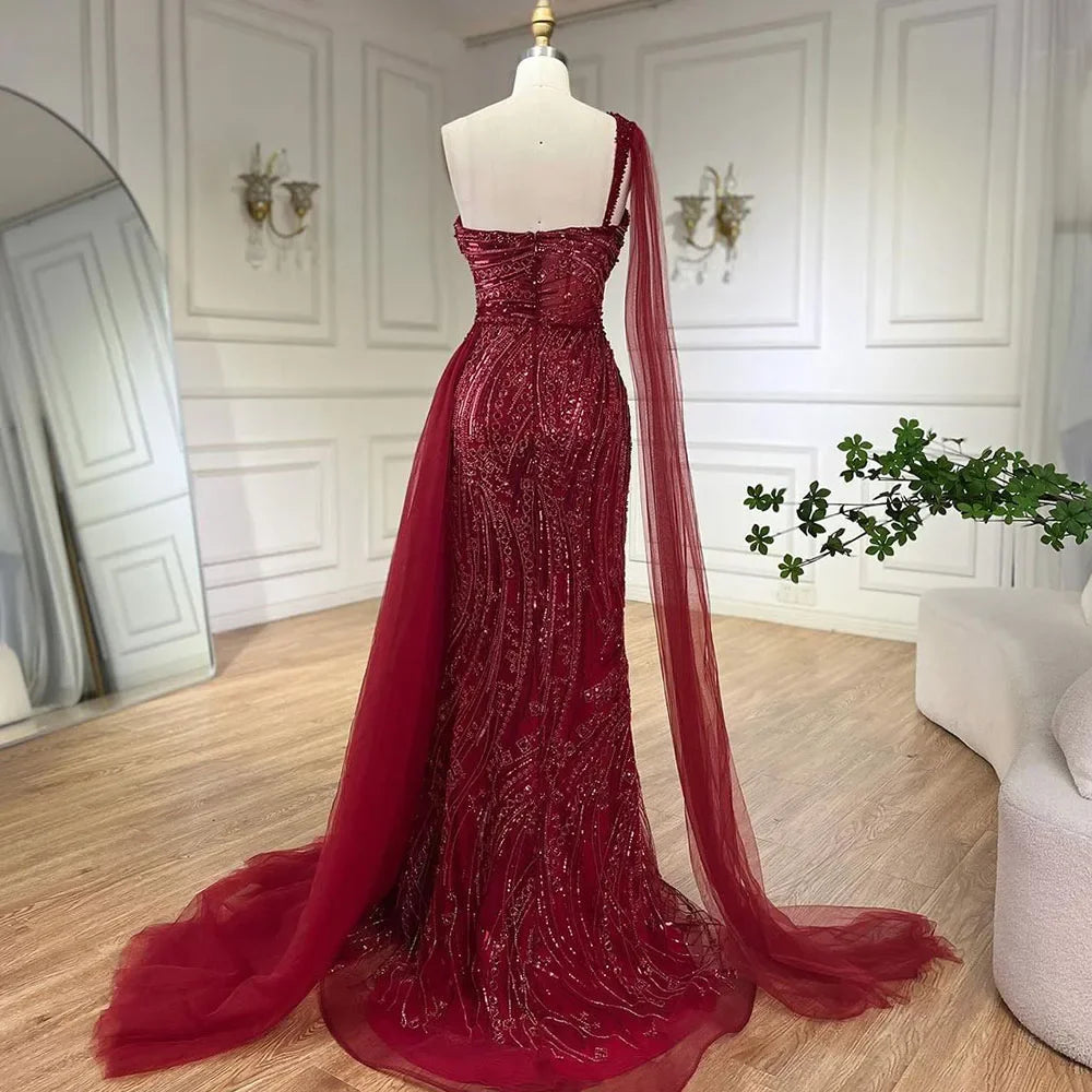 SERENE HILL 2024 Green One Shoulder Mermaid Evening Dresses With Cape Sideskirt  Luxury Gown For Women Wedding Party GLA72472