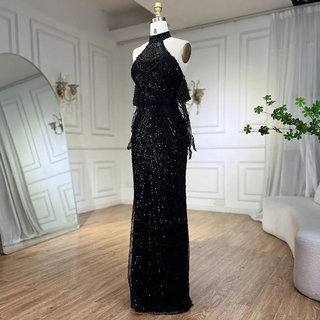 SERENE HILL Dubai Arabic Nude Mermaid With Gloves Luxury Beaded Evening Dresses Gowns 2024 For Women Wedding Party GLA72032A